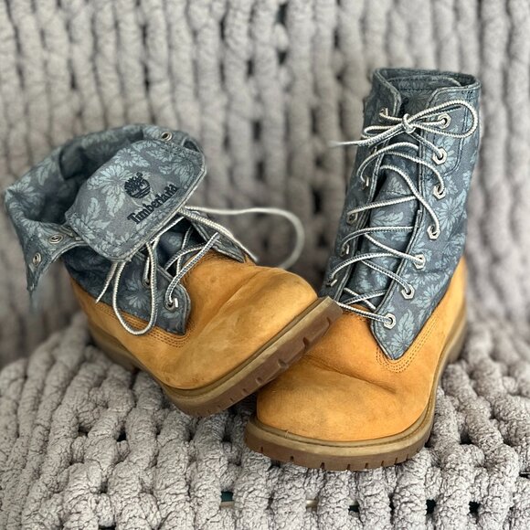 Timberland Earthkeepers Canvas Fold-Down Boots Rare Wheat Floral Size 9 - Picture 1 of 16